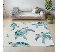 RRUxiia Carpet Petit Antidérapant Lavable en Machine Tortues Mer Mignonnes Paillasson 60x90 cm Poil Ras Créatures Marines Océan Tapis Rectangle pour Salle de Lavage, Chambre à Coucher, Entree