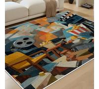 RRUxiia Cinéma Abstrait Tapis Salon 50x80cm Popcorn Projecteur Tapis antidérapant Lavable en Machine Thème Film pour Couloir entrée Chambre et Zones à Fort trafic