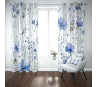 RRUxiia Feuille Plante Fleurs Bleues Rideau Occultant Thermiques 117x137cm Motifs Floraux Imprimés Végétaux Draperies Opaque Doux Lot de 2 Pièces Rideaux Enfant Phonique à Oeillets pour Chambre