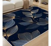 RRUxiia Feuilles Bleues Tapis Lavable antidérapant 120x160 cm Motif Plante Poil Ras Résistant Design de Luxe pour Couloir Entrée Salon et Zones à Forte Sollicitation