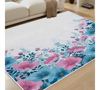 RRUxiia Fleur Feuille Tapis Salon 50x80cm Pétale Plante Tapis Antidérapant Lavable en Machine Bleu Rose Carpet pour Couloir Entrée Chambre et Zones à Fort Trafic