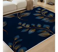 RRUxiia Luxueux Tapis Salon 50x80cm Feuilles Bleues Tapis antidérapant Lavable en Machine Motif Plante pour Couloir entrée Chambre et Zones à Fort Trafic