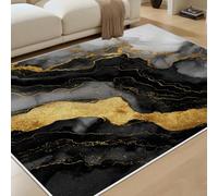 RRUxiia Motif Marbré Tapis pour Salon 120x150 cm Texture Noire Blanc Dorée Carpet Lavables avec Dos Antidérapant Poils Courts Moderne Luxueux pour Cuisine Salle à Manger Bureau et Chambre