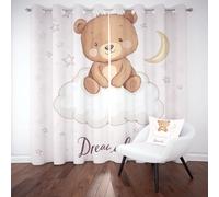 RRUxiia Ours Brun Mignon Rideau Occultant Thermiques 117x137cm Nuages Lune Draperies Opaque Doux Lot de 2 Pièces Rideaux Enfant Phonique à Oeillets pour Chambre à Coucher