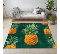 RRUxiia Petit Tapis 60x90cm Ananas Fruit Feuille Tapis Entree Été Vert Dessiné Main Rug D'extérieur Lavable Et Antidérapant, pour Portes Intérieures Et Extérieures De Salle De Bain