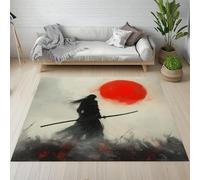 RRUxiia Petit Tapis 60x90cm Guerrier Japonais Tapis Entree Graffiti Soleil Dessiné Main Rug D'extérieur Lavable Et Antidérapant, pour Portes Intérieures Et Extérieures De Salle De Bain