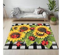 RRUxiia Petit Tapis 60x90cm Tournesol Coccinelle Sept Points Tapis Entree Insectes Fleurs Rug D'extérieur Lavable Et Antidérapant, pour Portes Intérieures Et Extérieures De Salle De Bain