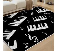 RRUxiia Piano Symbole De Musique Tapis Lavable antidérapant 120x160 cm Musical Notes Poil Ras Résistant Noir Blanc pour Couloir Entrée Salon et Zones à Forte Sollicitation