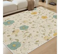 RRUxiia Rétro Fleur Thème Tapis Salon 60x90 cm Thème Floral Tapis antidérapant Lavable en Machine Floral Bleu Jaune pour Couloir entrée Chambre et Zones à Fort trafic