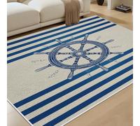 RRUxiia Rétro Gouvernail Tapis Salon 60x90 cm Nautique Tapis antidérapant Lavable en Machine Rayures Bleues pour Couloir entrée Chambre et Zones à Fort Trafic
