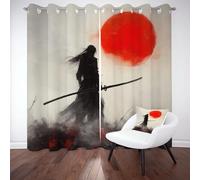 RRUxiia Rideau Occultant Guerrier Japonais Rideaux Graffiti Soleil Dessiné Main Rideau Occultant Opaque Lot De 2 Occultant Draperies Opaque À Oeillets pour Chambre Salon 140Lx200Hcm