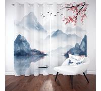 RRUxiia Rideau Paysage Chinois Rideaux Occultant Paysage Lac Montagne Draperies Rideaux Occultant Thermique Lot De 2 Rideau Opaque Anti Froid pour Chambre Salon 117Lx137Hcm