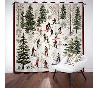 RRUxiia Ski Sport Arbre Pin Rideaux Occultants à Œillets, Hiver Sports Extrêmes Lot de 2 Rideaux Thermiques, Vintage Rustique Rideau Anti Froid 117L X 137H cm pour Chambre à Coucher et Salon