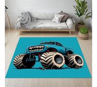 RRUxiia Tapis 80x150cm Peur Camionnette Tapis Salon Dents Bleues Abstraites Rug De Salon Lavable, Tapis De Chevet Antidérapant, Doux, pour Chambre d'enfant, Salle à Manger