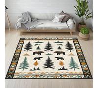 RRUxiia Tapis Antidérapant Ours Brun Animalier Rétro Tapis Salon 100x160cm Pin Rural Sud-Ouest Rug Lavable, Antidérapant, Doux, pour Chambre d'enfant, Salle à Manger, Salon