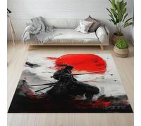 RRUxiia Tapis de Salon Doux Soleil Guerrier Japonais Carpet Lavable en Machine 120x170cm Peinture Dessinée Main Tapis Antidérapant pour Cuisine, Chambre, Couloir, Descente de Lit