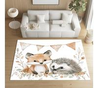 RRUxiia Tapis Enfant Antidérapant Renard Hérisson Mignons Tapis Enfant Salon 100x160cm Animaux Mignons Faune Rug Lavable, Antidérapant, Doux, pour Chambre d'enfant, Salle à Manger, Salon