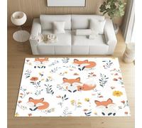 RRUxiia Tapis Enfant Entree Lavable 80x150cm Renard Dessin Animé Carpet Doux pour Chambre Enfant Animal Fleur Plante Feuille Paillasson Interieur Rectangle Antidérapant pour Salon, Cuisine