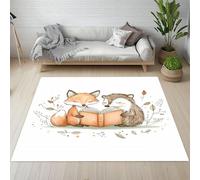 RRUxiia Tapis Enfant Entree Lavable 80x150cm Renard Mignon Hérisson Carpet Doux pour Chambre Enfant Livre Animal Plante Feuille Paillasson Interieur Rectangle Antidérapant pour Salon, Cuisine
