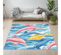 RRUxiia Tapis Entree 50x80cm Dauphin Mignon Petit Tapis Créatures Marines Colorées Dessinées Rug D'extérieur Lavable Et Antidérapant, pour Portes Intérieures Et Extérieures De Salle De Bain