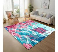 RRUxiia Tapis Entree 50x80cm Tour Rétro Japonaise Petit Tapis Fleurs Vagues Montagne Enneigée Rug D'extérieur Lavable Et Antidérapant, pour Portes Intérieures Et Extérieures De Salle De Bain