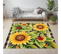 RRUxiia Tapis Entree 50x80cm Tournesol Fleurs Petit Tapis Coccinelle Sept Pointes Rug D'extérieur Lavable Et Antidérapant, pour Portes Intérieures Et Extérieures De Salle De Bain