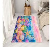 RRUxiia Tapis Entree Lavable 80x150cm Coquillage Corail Mer Coloré Carpet Doux pour Chambre Coquillage pour Animaux Marins Paillasson Interieur Rectangle Antidérapant pour Salon, Cuisine