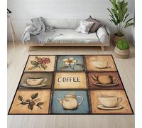 RRUxiia Tapis Salon Lavable 160x230cm Fleurs Caféier Carpet Doux pour Chambre Géométrie Patchwork Plaid Paillasson Interieur Rectangle Antidérapant pour Cuisine, Descente de Lit