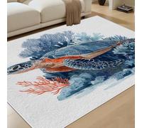 RRUxiia Tortue Marine Corail Tapis Salon 180x240 cm Vie Marine Dessous Antidérapant Poil Ras Lavable en Machine Motif d'Algues Tapis pour Chambre Salle à Manger Cuisine