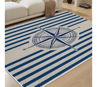 RRUxiia Vintage Tapis Salon 50x80cm Nautique Tapis antidérapant Lavable en Machine Rayures Bleues pour Couloir entrée Chambre et Zones à Fort Trafic