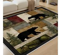 RRUxiia Vintage Western Tapis Salon 180x240 cm Silhouette d'ours Dessous Antidérapant Poil Ras Lavable en Machine Arbre Pommes de Pin Tapis pour Chambre Salle à Manger Cuisine