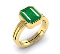 RRVGEM Bague en pierre émeraude naturelle 5,25 ratti / 4,50 carats certifiée vert émeraude naturelle en vrac plaqué or pour homme et femme, taille libre, plaqué or, émeraude, free size, Plaqué or,