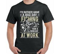 RRWDXSF Rather A Bad Day Fishing Mens Funny Fisherman T-Shirt Angler Angling Fish Rod Black Manches Courtes(Large)