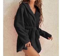 RRXEOUU Peignoir Court en Peluche pour Femme avec Poches, Peignoir Mi-Long, Peignoir Moelleux, Chemise De Nuit Douce Et Confortable pour l'hiver