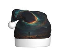 rrxnbcgg Echoes of Existence1 Chapeau de Noël en peluche imprimé pour adulte avec atmosphère festive.