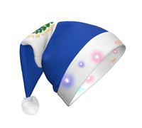 rrxnbcgg El Salvador Chapeau de Noël clignotant LED avec fausse fourrure douce et pompon, couvre-chef festif pour fêtes de Noël et déjeuners au pub