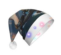 rrxnbcgg La splendeur du chapeau de Noël Cinque Terre clignotant à LED avec fausse fourrure douce et pompon, couvre-chef festif pour fêtes de Noël et déjeuners au pub