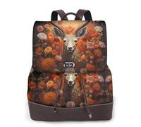 rrxnbcgg Sac à dos antilope et fleurs pour femme - Imperméable - Antivol - Léger - En polyuréthane - Tendance - Multifonction - Convertible - Sac à main - Sac à main