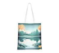 rrxnbcgg Sac fourre-tout en toile avec feuilles tombées sur un lac tranquille, peut être porté à la main ou sur l'épaule, pour les voyages, le travail, la salle de sport