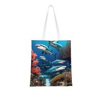 rrxnbcgg Sac fourre-tout en toile de corail avec motif requin sous-marin, peut être porté à la main ou sur l'épaule, pour les voyages, le travail, la salle de sport