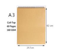 RRYPBOVG Carnet Spirale Carnet de croquis d'art en papier kraft 160 g/m², spirale, fournitures scolaires, de bureau, bloc-notes, papeterie(A3-top)