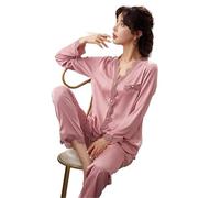 RRYPBOVG Pyjama Satin Femme Ensemble Pyjama 2 pièces en Satin de Soie for Femme, Chemise de Nuit boutonnée(Pink,XXXL)