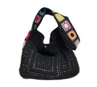 RRYPBOVG Sac en Tricot Creux Sac fourre-tout à grande capacité avec découpes tendance, sac tricoté à la main au crochet floral tendance, sac à main vintage multicolore creux(Black)