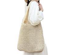 RRYPBOVG Sac en Tricot Creux Sacs à bandoulière en paille for femmes, sacs à main en papier tissé for femmes, grande capacité, sacs de plage d'été en paille, fourre-tout décontracté(Beige)