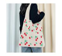 RRYPBOVG Sac en Tricot Creux Sacs à tricoter esthétiques Cerise Imprimé Femmes Crochet Fourre-tout Sacs à main Grande capacité Femme Été Évider Sac à provisions(Khaki 35x35cm)