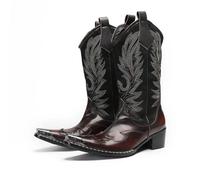 RRYPBOVG Santiag Homme Bottes de cheval brodées for homme, bottes de cowboy à bout métallique, patchs patchwork Performance, bottes mi-hautes à talons hauts style rock(Camel,46)