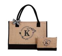RRYPBOVG Tote Bag Femme Guirlande de lettres en lin, sac fourre-tout en toile de grande capacité, sac de courses, sac de sport for mariage, anniversaire, vacances à la plage(Brown-K)
