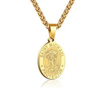 RS Collier médaille Saint Michel/Christophe/Jude/Benoît/Joseph/Antoine pour homme garçon 61 cm Cadeau religieux, Acier inoxydable, Pas de gemme