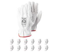 RS Gants de Montage en Cuir de qualité supérieure - Taille 8-12 Paires - Blanc - en Cuir de Vache de qualité supérieure - Gants de Travail - Exigence de précision