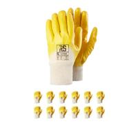 RS Gants en nitrile avec insert en coton - Gants de travail en nitrile - Revêtement de protection en nitrile - Taille 10-12 paires - Jaune blanc - Gants de montage - Coton Comfort absorbant la